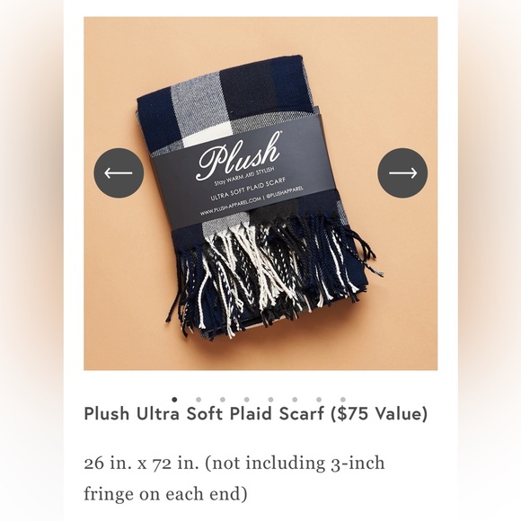 Plush Apparel Ultra Soft Plaid Scarf, navy/charcoal/white with fringe - Picture 4 of 4